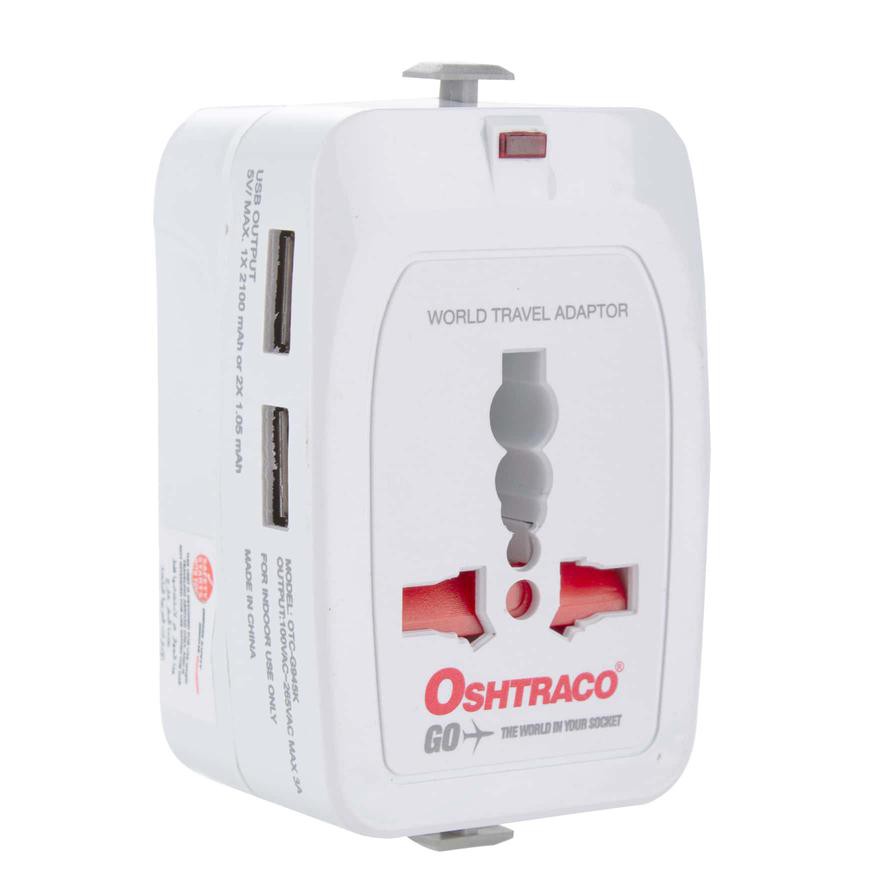 Oshtraco Go World Travel Adaptor W/ Dual USB Ports