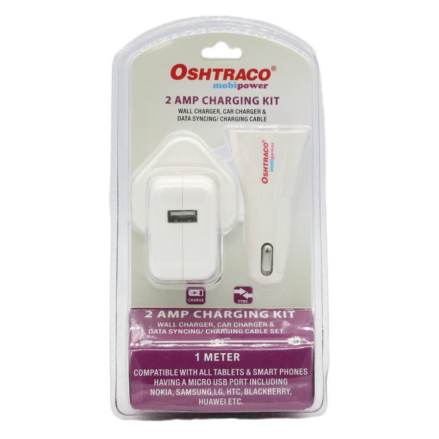 Oshtraco Dual USB Wall Charger + Dual USB Car Charger + Cable