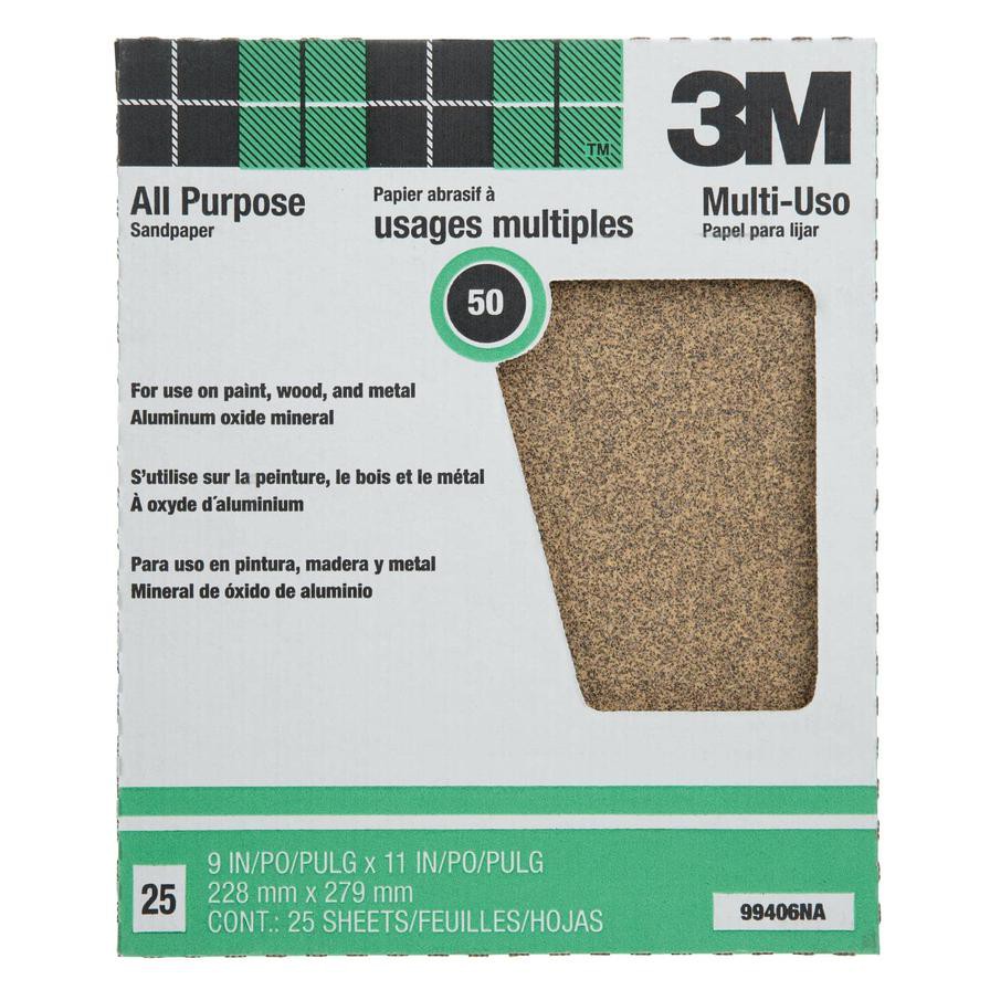 3M All Purpose Sandpaper, 50 Grit (27.9 x 22.8 cm, 25 pcs)