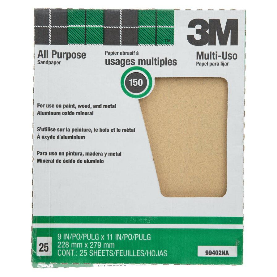 3M All Purpose Sandpaper, 150 Grit (27.9 x 22.8 cm, 25 pcs)