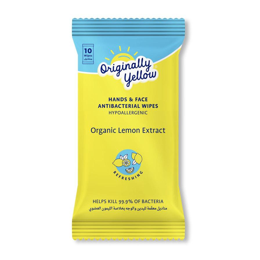 Originally Yellow Hand & Face Wipes Pack (Natural Lemon, 10 Wipes)