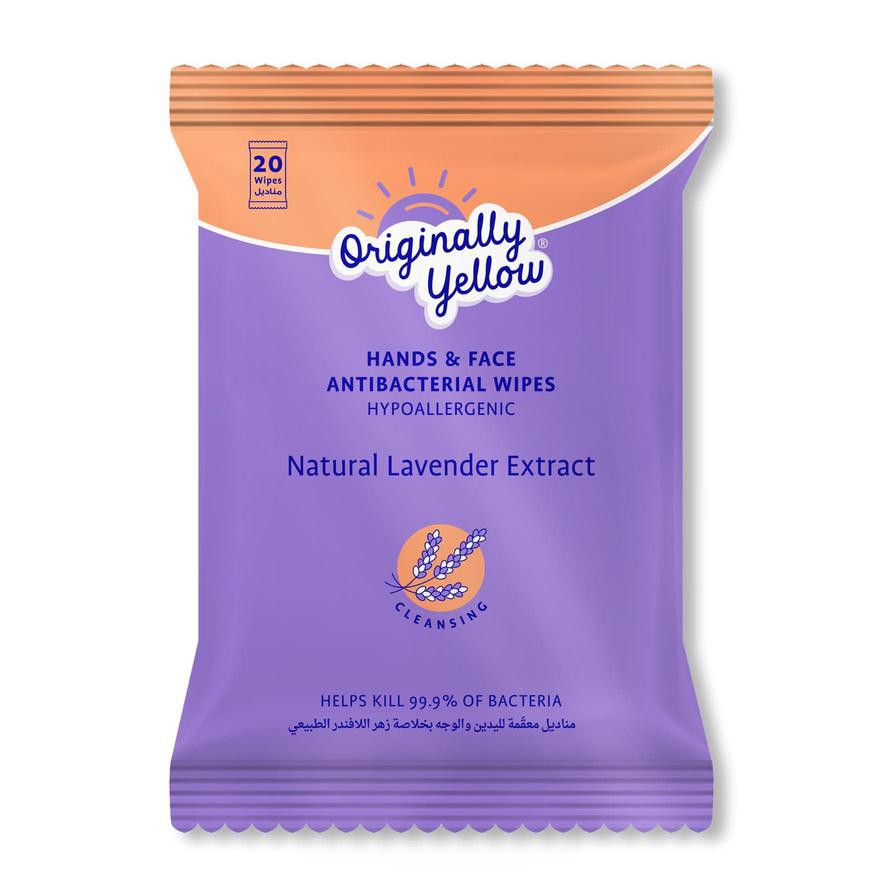 Originally Yellow Hand & Face Wipes Pack (Natural Lavender, 20 Wipes)