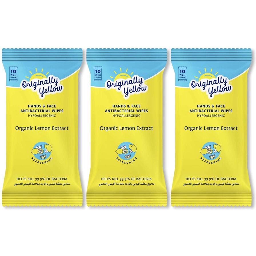 Originally Yellow Hand & Face Wipes Pack (Natural Lemon, 3 Pc.)