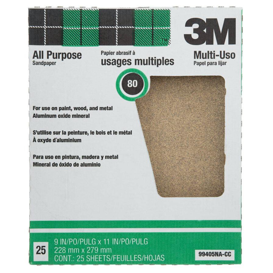 3M All Purpose Sandpaper, 80 Grit (27.9 x 22.8 cm, 25 pcs)