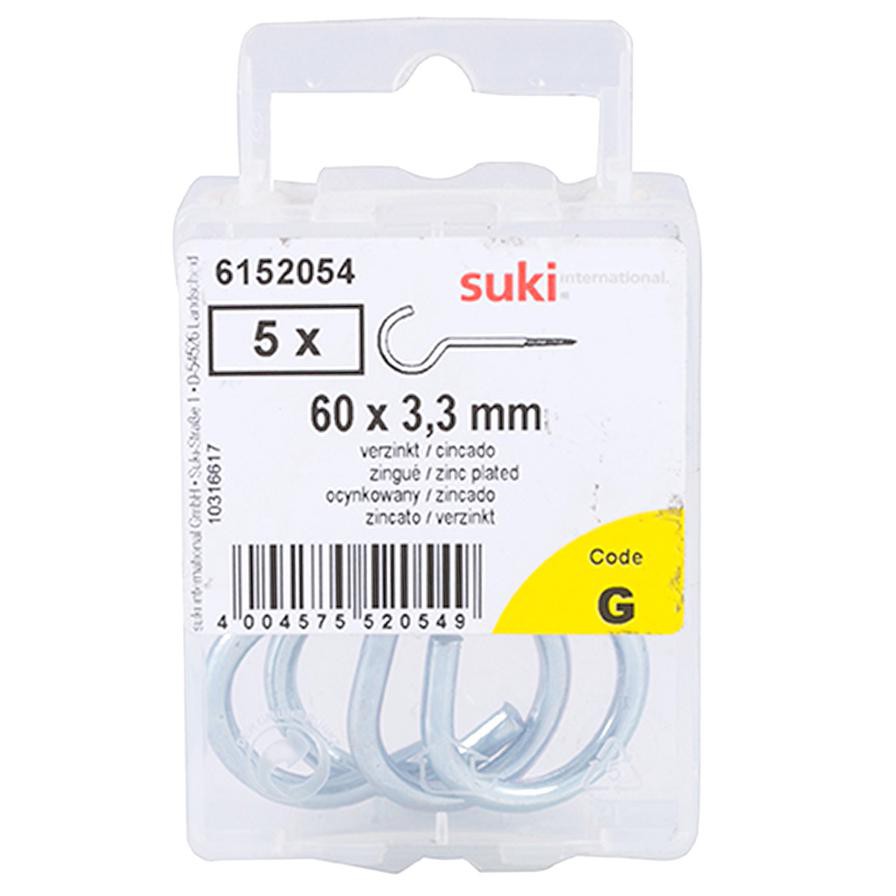 Suki Plain Zinc-Plated Cup Hooks (60 x 3.3 mm, Pack of 5)