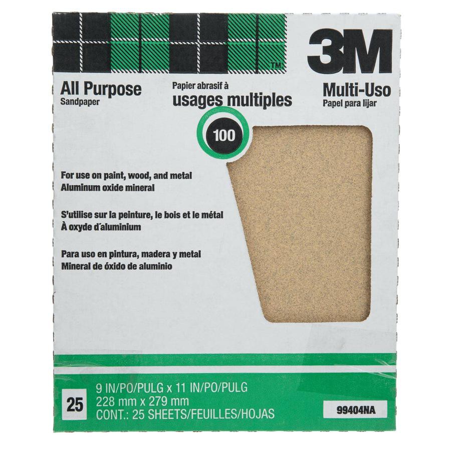 3M All Purpose Sandpaper, 100 Grit (27.9 x 22.8 cm, 25 pcs)