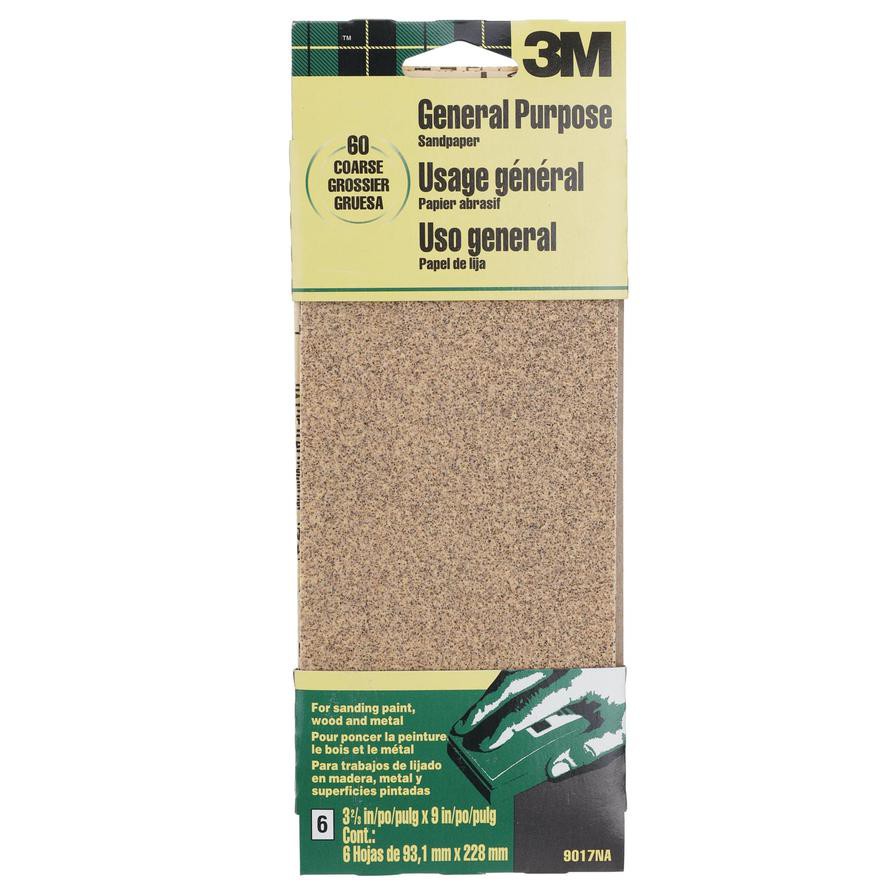 3M General Purpose Sandpaper, 60 Grit (9.31 x 22.8 cm, 6 pcs)