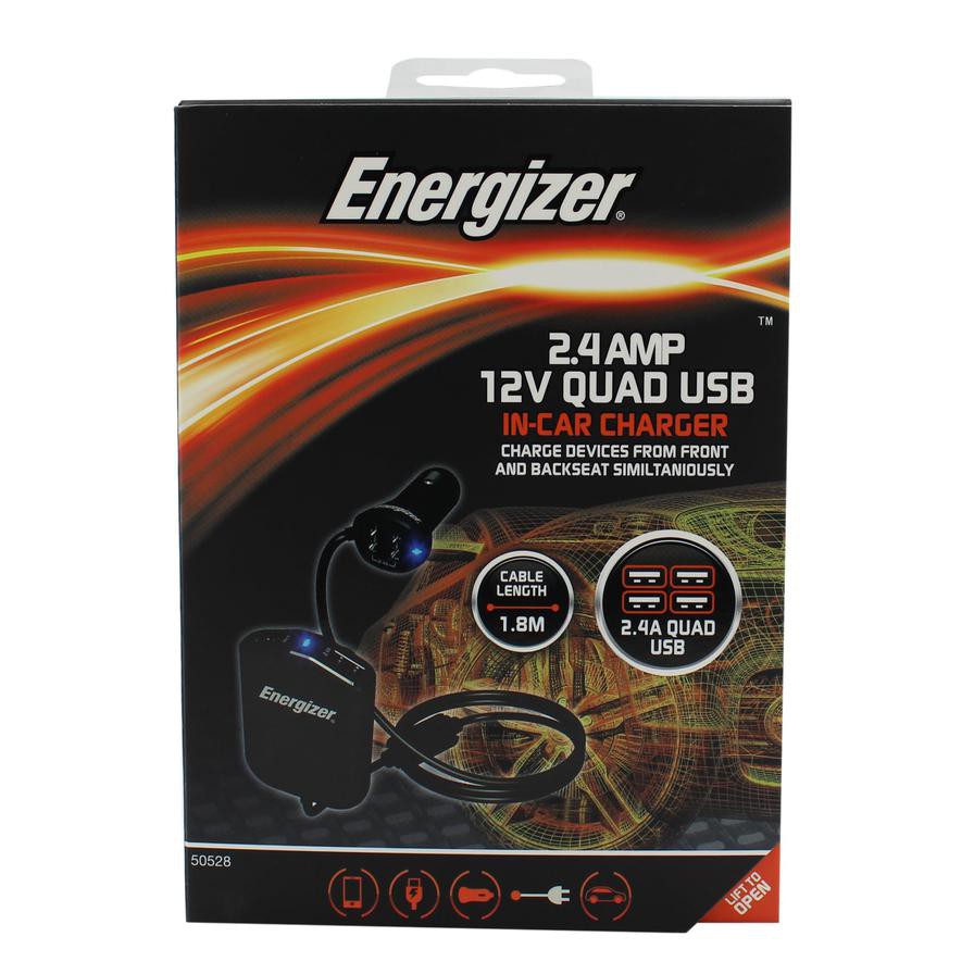 Energizer Quad USB In-Car Charger (2.4 Amp, 12 V)