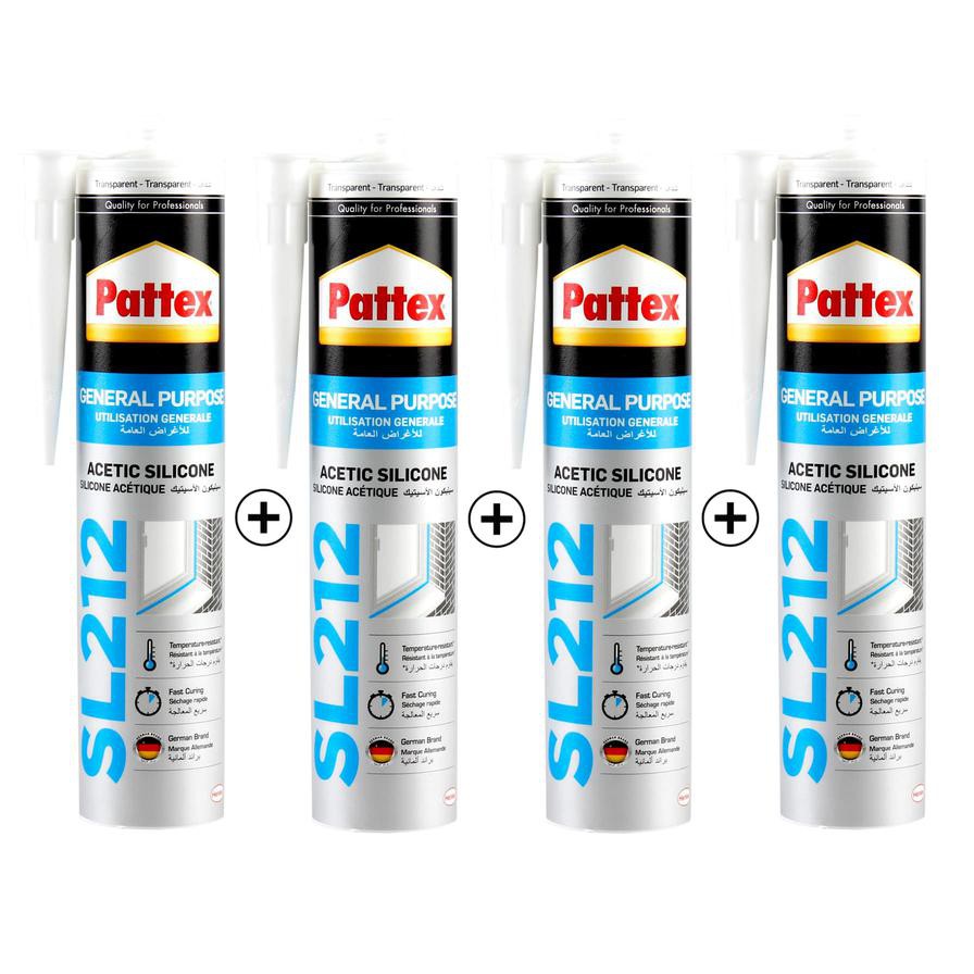 Pattex General Purpose Acetic Silicone Sealant, GP-SL212 Pack (280 ml, 4 Pc.)