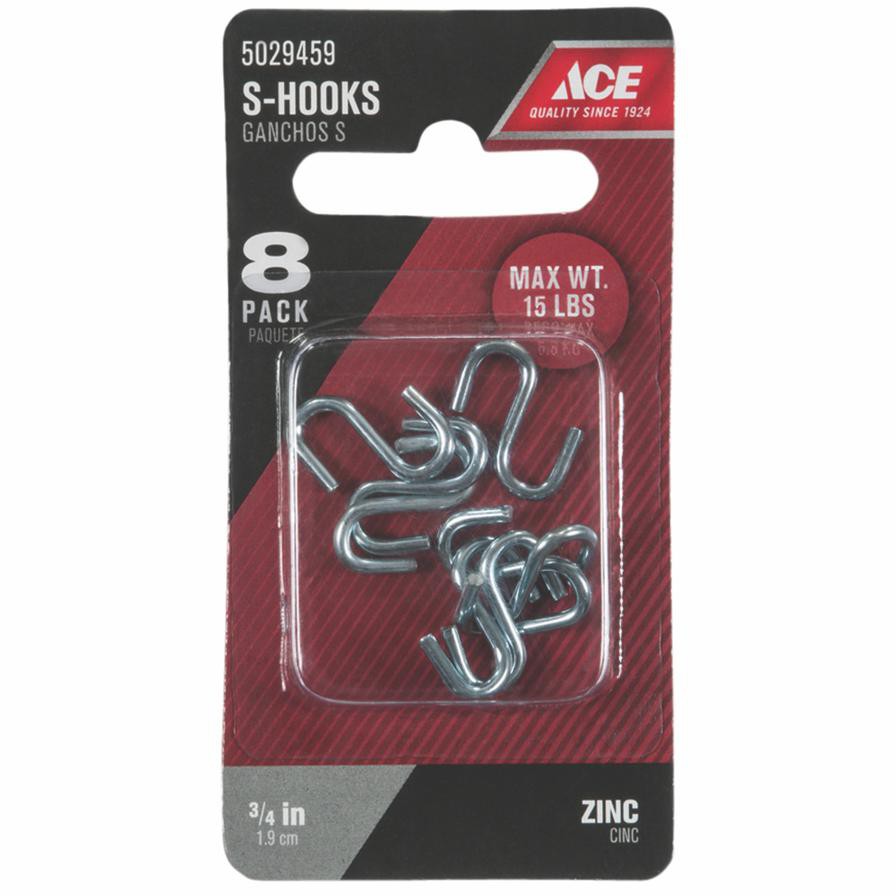 Ace Zinc-Plated Silver Steel S-Hooks 8 pk (1.9 cm, 8 Pc., Small)