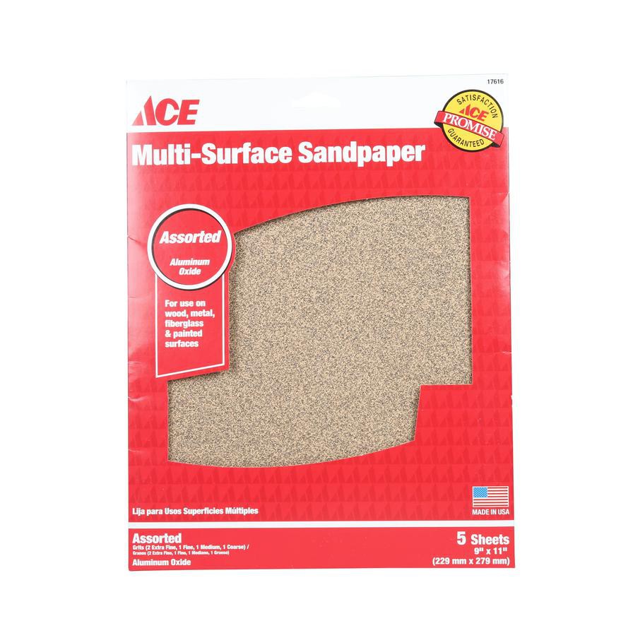 ACE Multi-Surface Sandpaper (Assorted, 229 x 279 mm, Pack of 5)