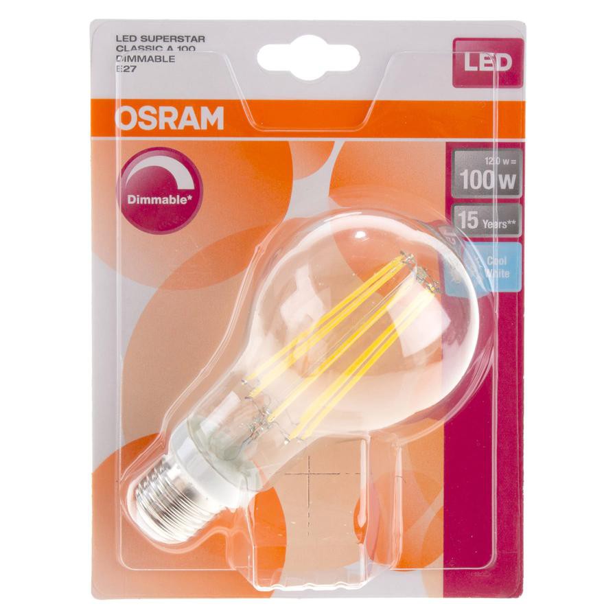 Osram E27 Class A Filament LED Bulb (12 W, Cool White)