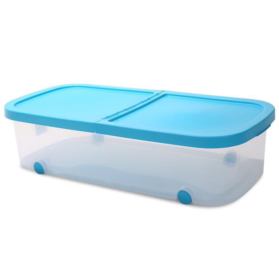 Plastiken Wheeled Storage Tote Box (Blue & Clear)