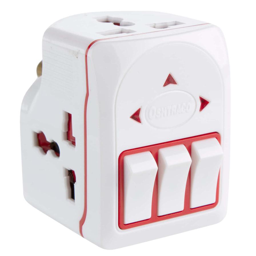 Oshtraco 3-Way Universal Adaptor Plug W/ Individual Switch (15 Amp)