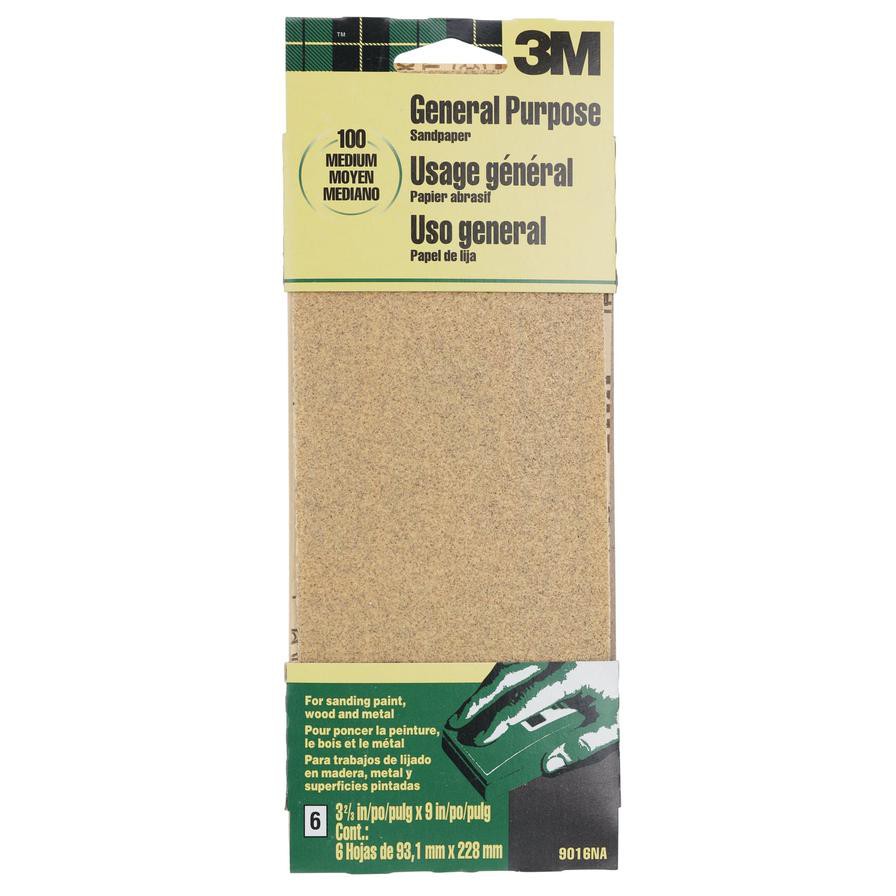 3M Aluminum Oxide Sandpaper 100 Medium Grit Pack (9.31 x 22.8 cm, 6 Pc.)