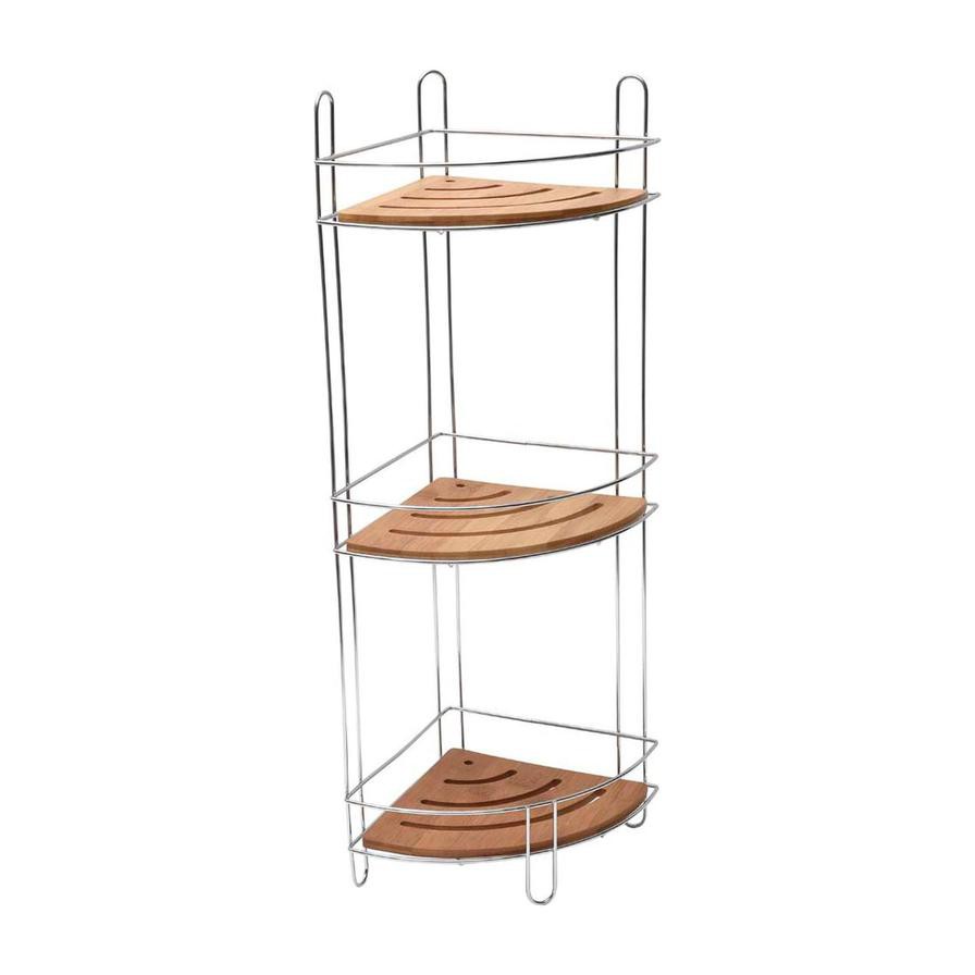 Tendance Gebor Chromed Metal Bamboo Corner Shelf W/3 Tiers (24 x 13 x 62 cm)