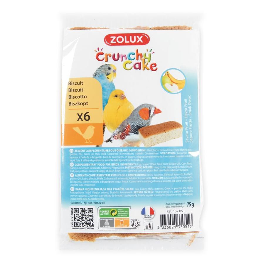 Zolux Crunchy Cake Flavor Fruit Biscuits for Birds (6 pcs)