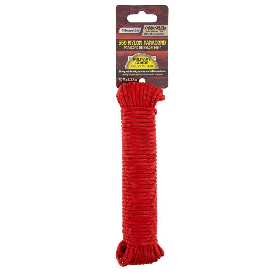 SecureLine 550 Nylon Paracord (15.2 m x 3.9 mm, Red, Sold Per Piece)