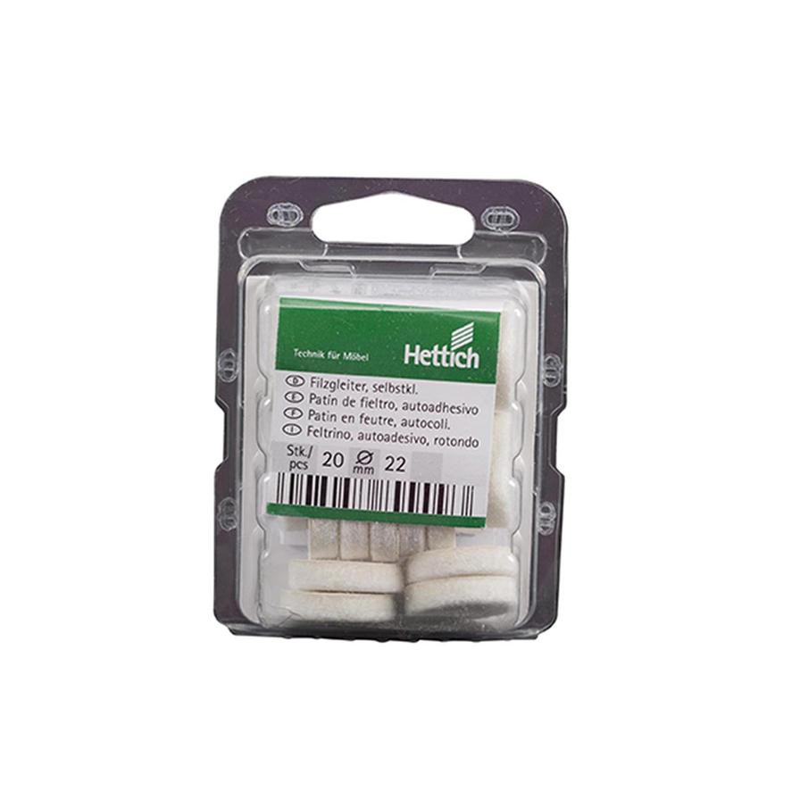 Hettich Felt Sliders (White, 22 x 5 mm, Pack of 20)