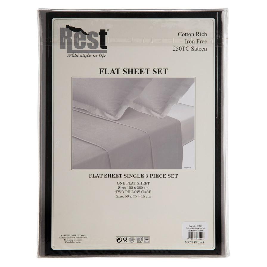 Rest Sateen Flat Single Sheet Set (150 x 260 cm, 3 Pc.)