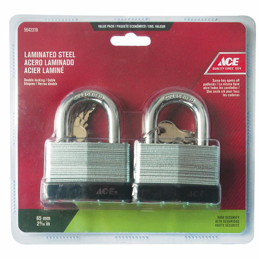 Ace Laminated Steel Padlocks W/Keys (6.5 cm, 2 Pc.)