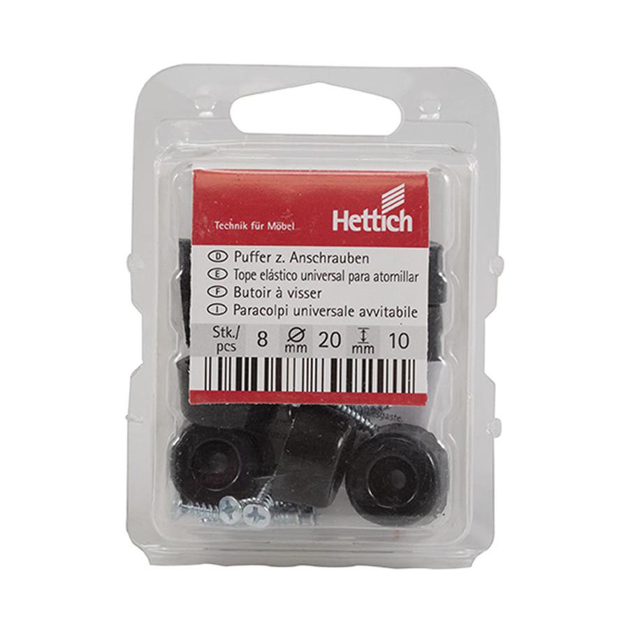 Hettich Universal Buffer (20 x 10 mm, Black, Pack of 8)