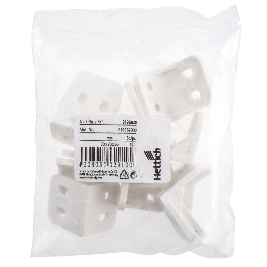 Hettich Plastic Corner Connector (30 x 30 x 30 mm, 12 pcs)