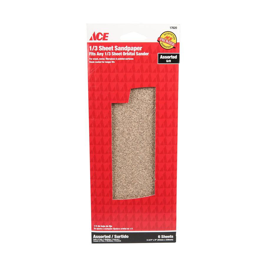 ACE 1/3 Sheet Sandpaper (6 Sheets, 229 x 93 mm)