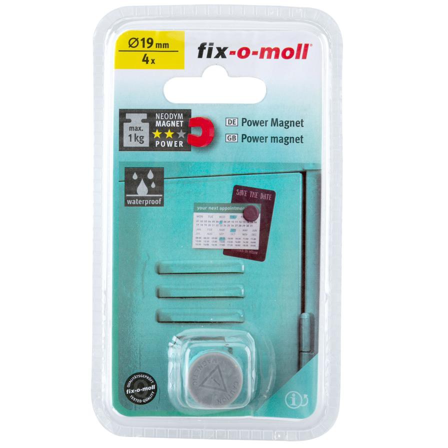 Fix-o-moll Neodym Magnet Disc (1 kg, Pack of 4, 19 mm)