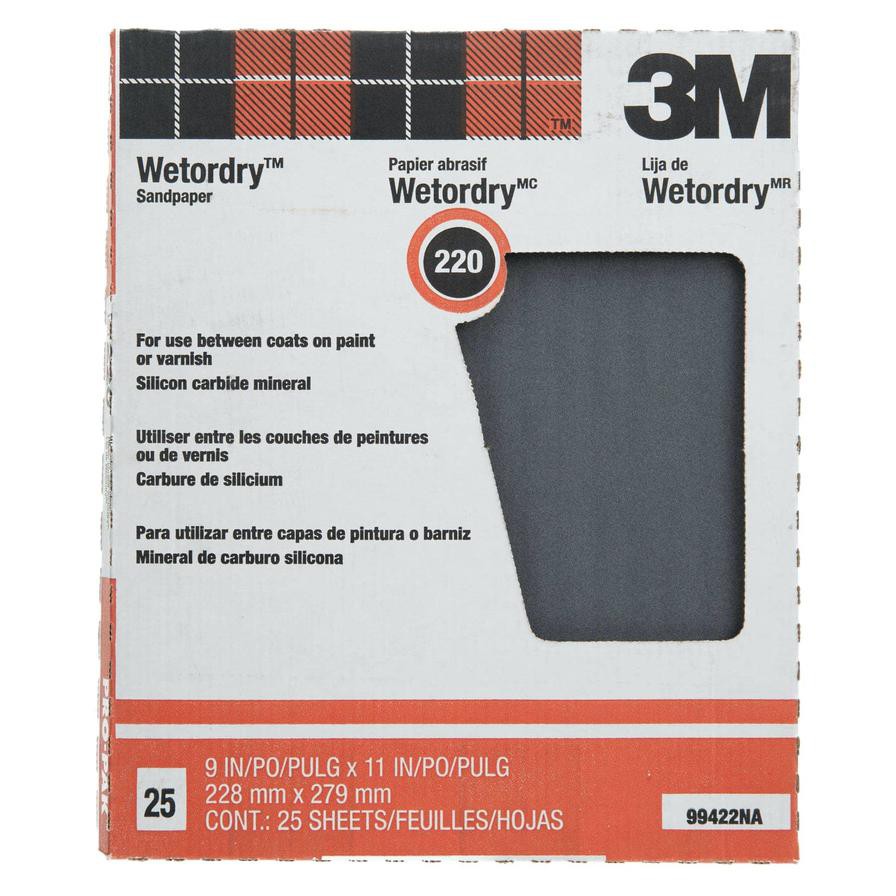 3M ProPak Wetordry Sandpaper, 220 Very Fine Grit Pack (22.8 x 27.9 cm, 25 Pc.)