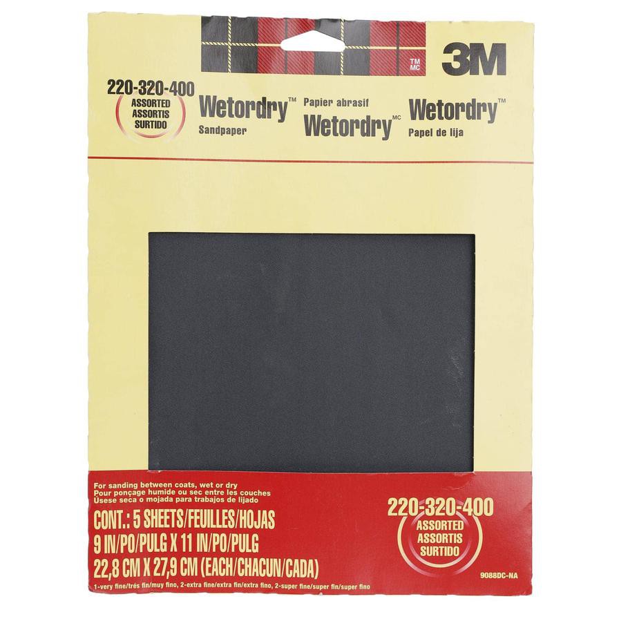 3M Wetordry Sandpaper, Assorted Grit Pack (22.8 x 27.9 cm, 5 Pc.)