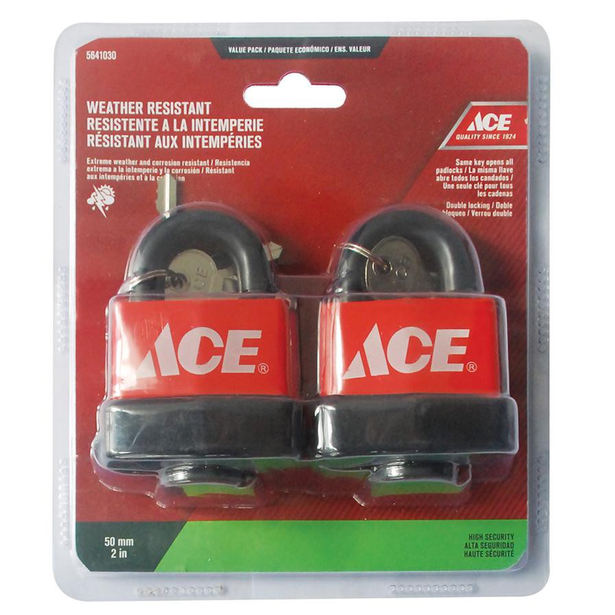 Ace Weather Proof Laminated Long Shackle Padlocks W/Keys (5 cm, 2 Pc.)