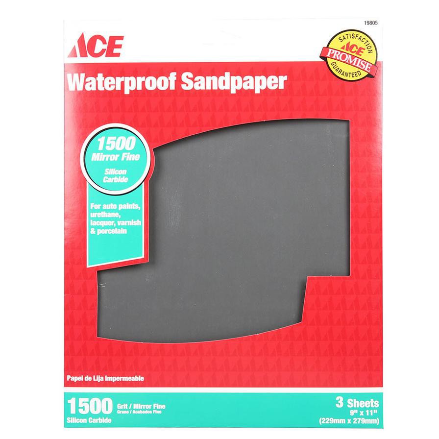 Ace 1500 Mirror Fine Waterproof Sandpaper Sheets (Pack of 3, 22.9 x 27.9 cm)