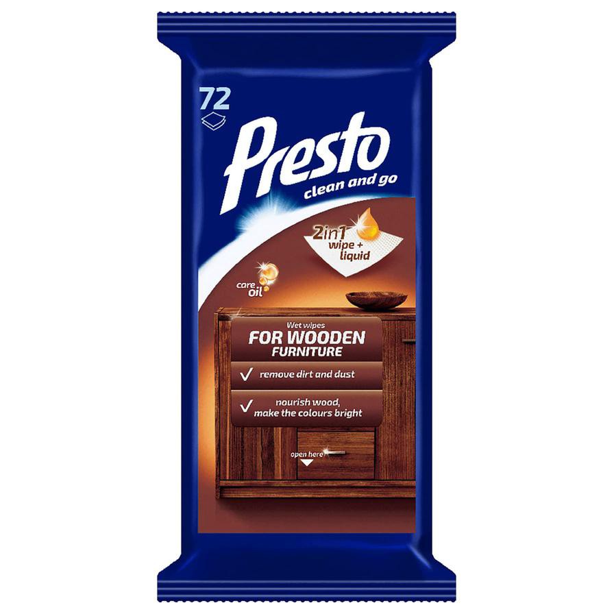 Presto Household Wipes for Wooden Furniture (72 Sheets)
