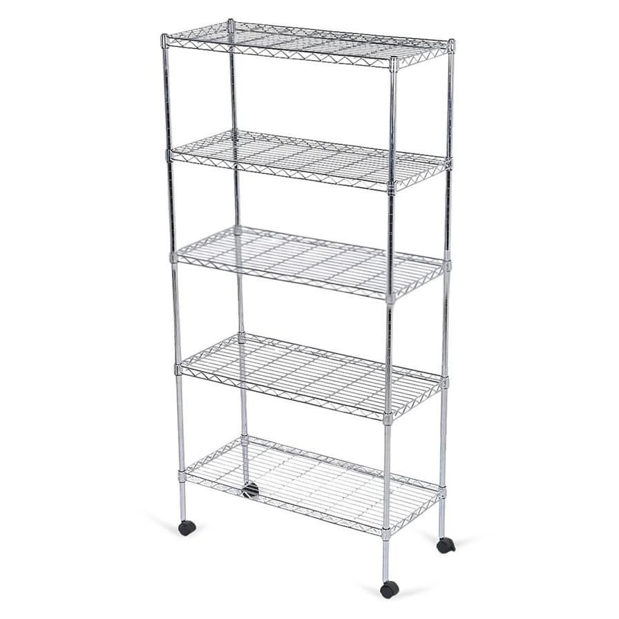 Mobile 5-Shelf Storage Unit (76 x 35.5 x 152 cm, Silver)