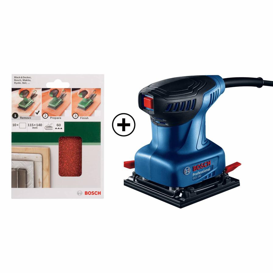 Bosch Professional Corded Orbital Sander, GSS 140 (220 W) + Shanding Sheet Pack (3 Pc.)