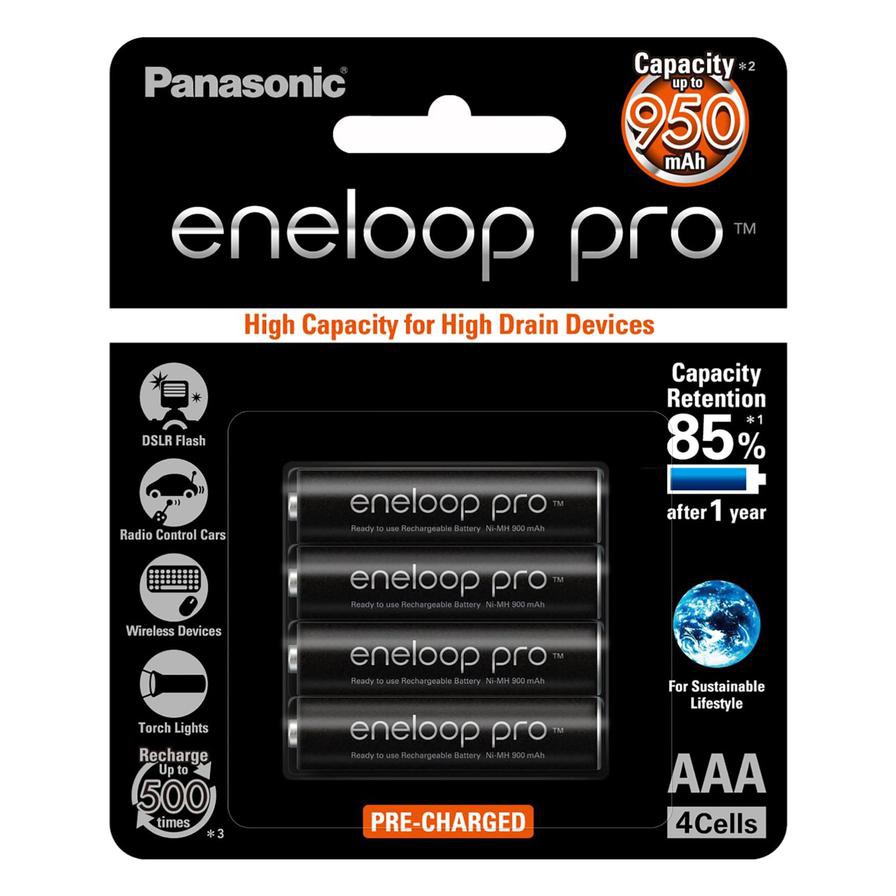 Panasonic eneloop Pro Ni-Mh AAA Rechargeable Battery, BK-4HCCE4BT2 (950 mAh, 4 pcs)