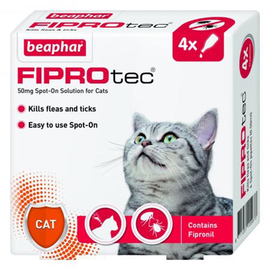 Beaphar FIPROtec Spot-On Solution for Ticks & Fleas (Cat, 50 mg, 4 pcs)