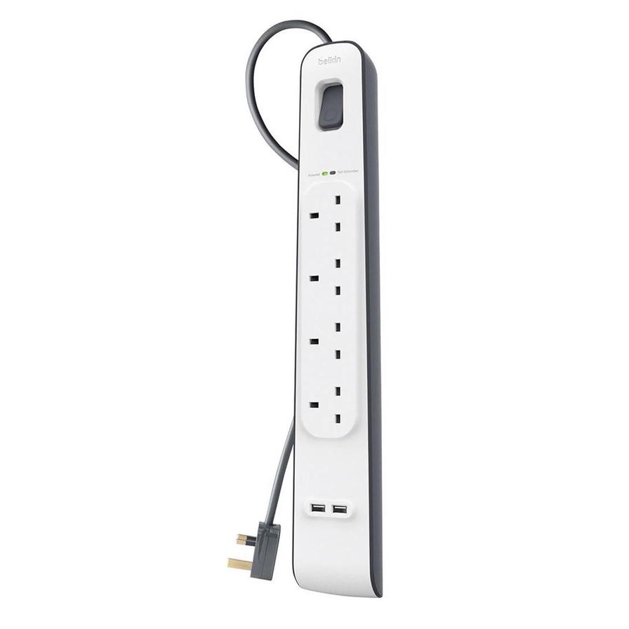 Belkin 4-Outlet Surge Protection Strip with USB & Power Cord (2 m)