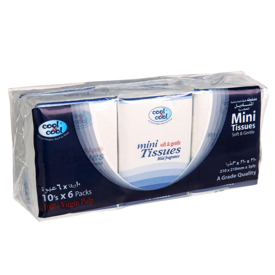 Cool & Cool 3 Ply Compact Mini Tissue Pack (21 x 21 cm, 6 Pc., 10 Sheets)