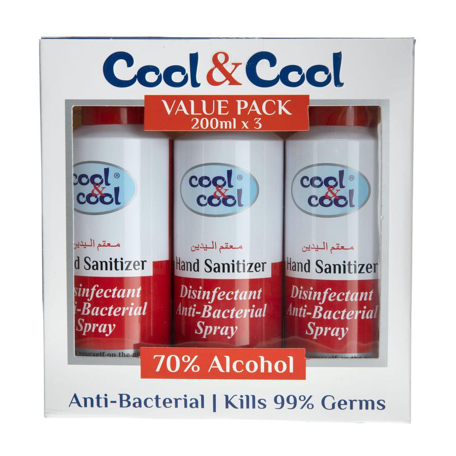 Cool & Cool Disinfectant Hand Sanitizer Spray (200 ml, 3 Pc.)