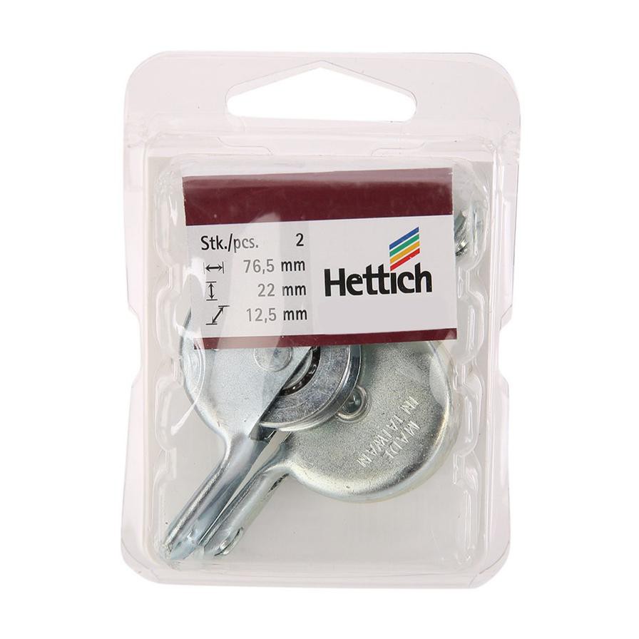 Hettich Zinc-Plated Roller Sliding Doors (76.5 x 12.5 mm, Pack of 2)