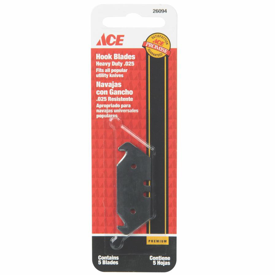 Ace Carbon Steel Heavy Duty Utility Knife Hook Blade Pack (5 Pc.)