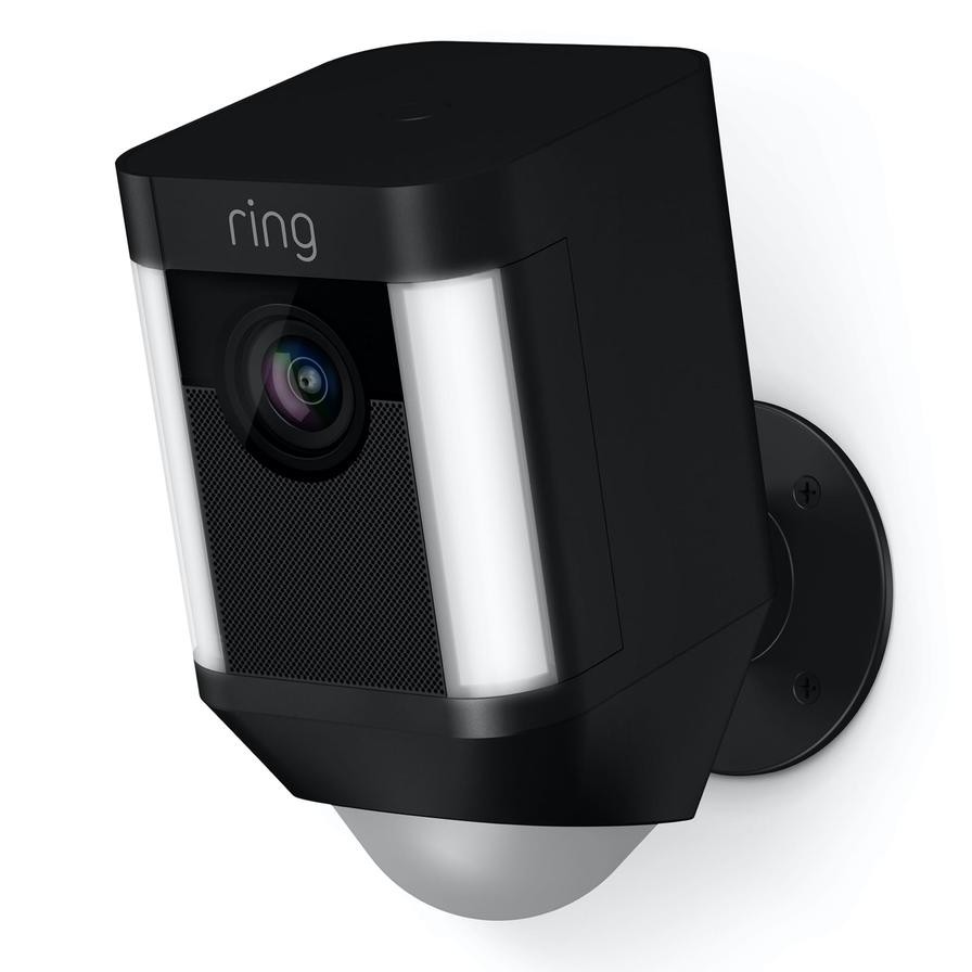 كاميرا أمن بضوء كشاف تعمل بالبطارية (12.6 × 6.9 × 7.6 سم، أسود)