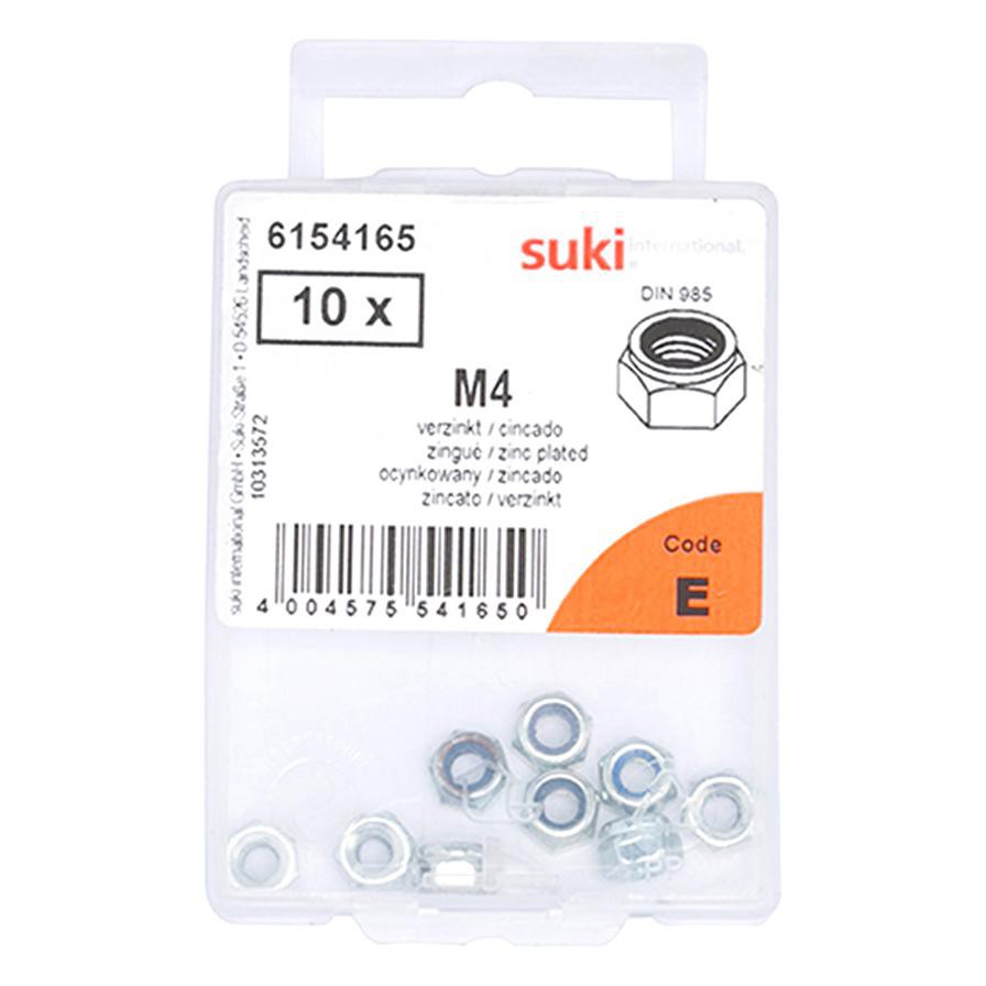 Suki Self-Locking Hexagonal Zinc-Plated Nuts (M4, Pack of 10)