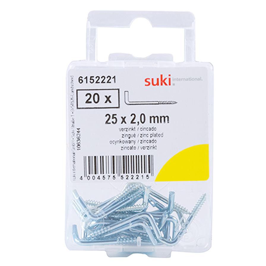 Suki Zinc-Plated L-Shaped Hooks (25 mm, Pack of 20)