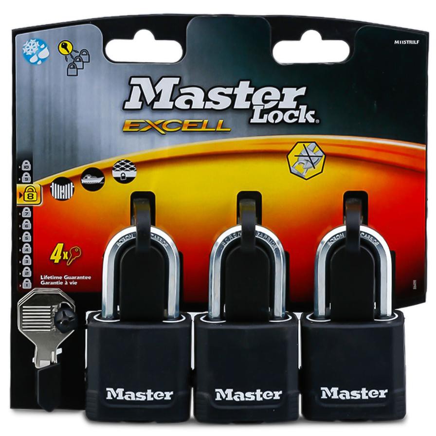 Master Lock M115TRILF Excell Padlock (49 mm, Pack of 3, Black)