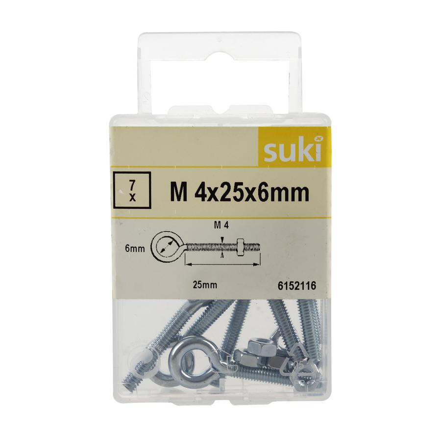 Suki Steel Eye Bolts Pack (0.4 x 2.5 x 0.6 cm, 7 Pc.)