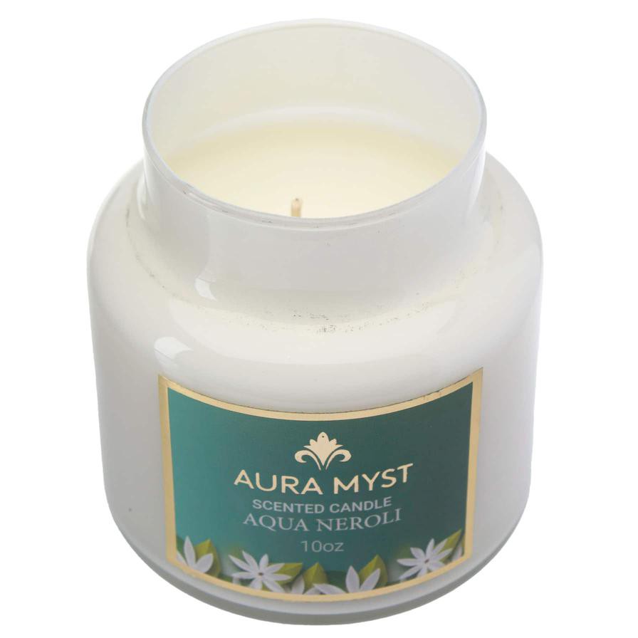 Aura Myst Pearl Glass Jar Candle W/ Lid (283 g, Aqua Neroli)