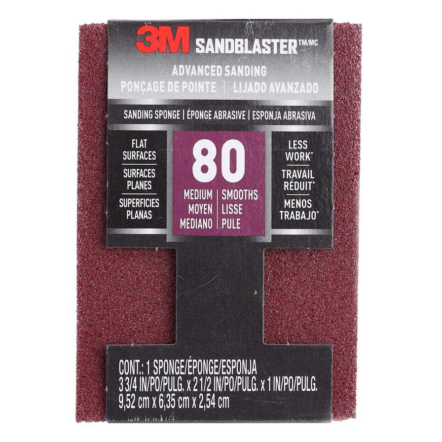 3M SandBlaster Sanding Sponge, 80 Medium Grit (9.5 x 6.3 x 2.5 cm)